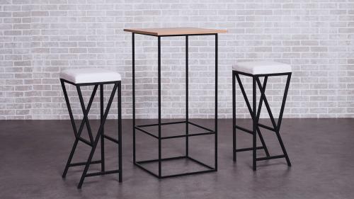 LOFT Collection – Black Metal Bar Table with Wooden Top in an Industrial Style